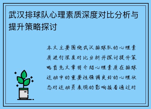 武汉排球队心理素质深度对比分析与提升策略探讨